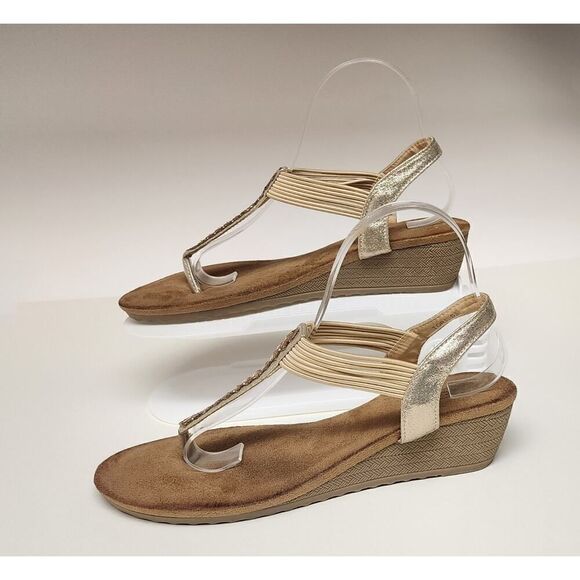 GC Shoes Tori Rhinestone Strap Wedge Sandals, Open Toe Elastic Slingback 8.5 - Picture 2 of 11